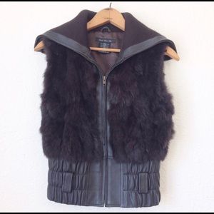 Brown Rabbit Fur And Leather Vest